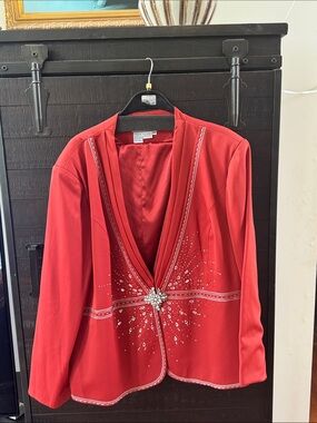 Ben Marc Red Embellished V-Neck Evening Suit with pants